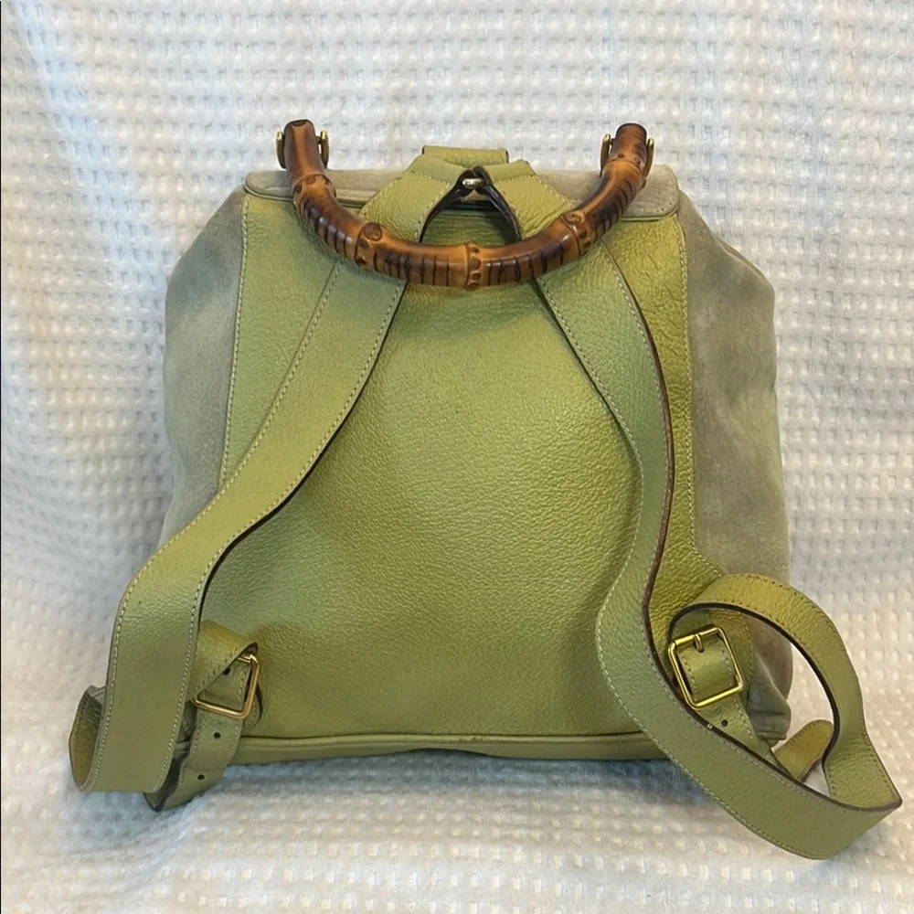 Gucci Bamboo Green Leather/Suede Backpack - Picture 4 of 16